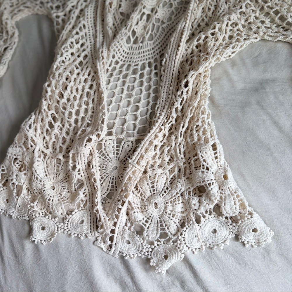 Crochet Open Cardigan Sweater - Cream - Picture 3 of 3